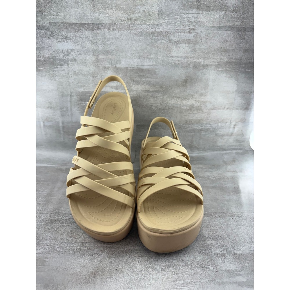 Crocs Brooklyn Strappy Low Wedge Sandals Beige Tan LiteRide 206751 Women Sz 9